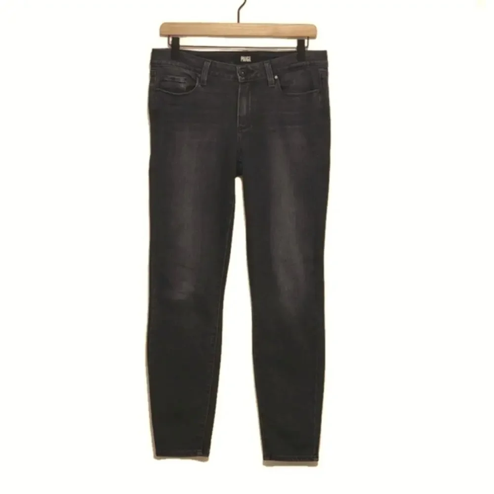 PAIGE Verdugo Mid Rise Ankle Crop Skinny Jeans Black Smoke Size 27 Chic